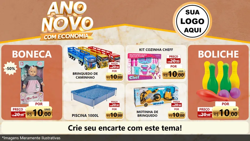 Modelo de TV para TV Horizontal com o tema Ano Novo Com Economia para Brinquedos