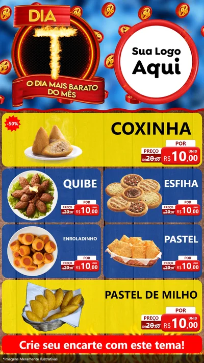 Modelo de TV para TV Vertical com o tema Dia T - O Dia Mais Barato Do Mês para Salgadaria