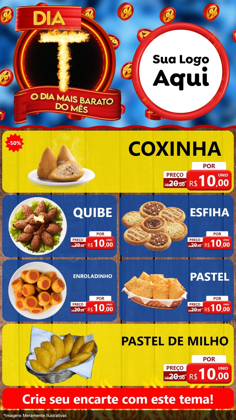 Modelo de TV para TV Vertical com o tema Dia T - O Dia Mais Barato Do Mês para Salgadaria