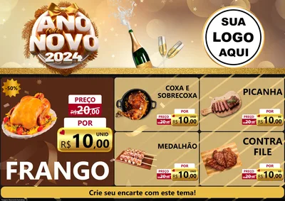 Modelo de Encarte para Encarte A4 Horizontal com o tema Feliz Ano Novo 2027 para Assados