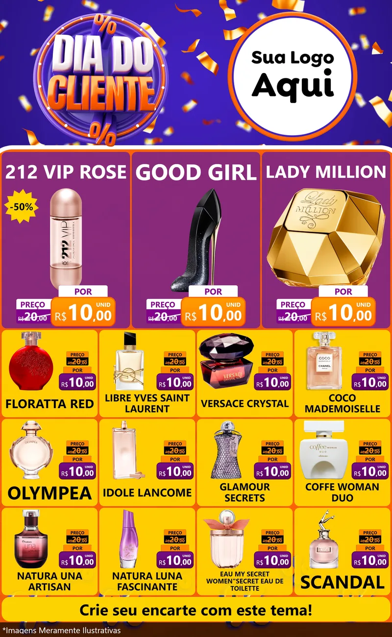 Modelo de Encarte para Encarte Grande com o tema Dia do Cliente para Perfumes
