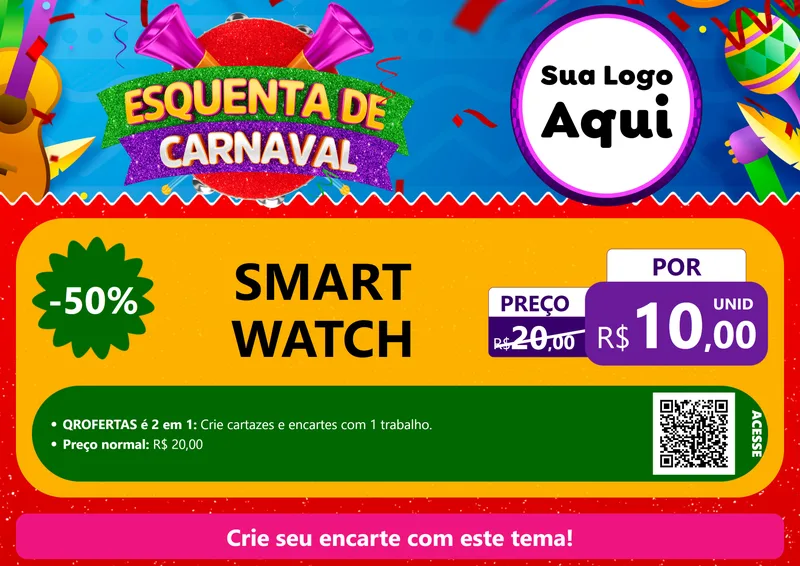 Modelo de Cartaz para Cartaz A4 Horizontal com o tema Esquenta de Carnaval para Informática