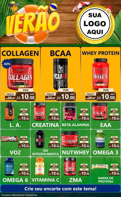 Modelo de Encarte para Encarte Grande com o tema Verão para Suplementos alimentares