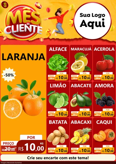 Modelo de Encarte para Encarte A4 Vertical com o tema Mês do Cliente para Hortifrúti