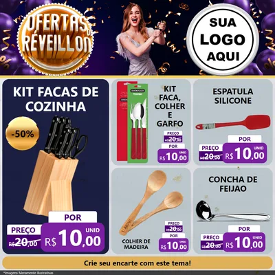Modelo de Rede Social para Feed Facebook com o tema Ofertas de Réveillon para Utilidades Domésticas