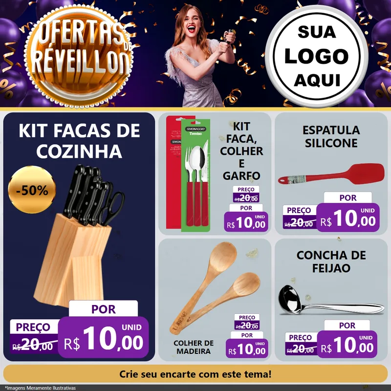 Modelo de Rede Social para Feed Facebook com o tema Ofertas de Réveillon para Utilidades Domésticas