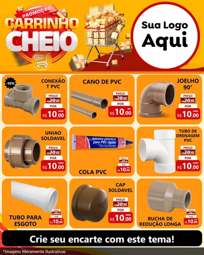 Modelo de Rede Social para Feed Instagram com o tema Promoção carrinho cheio para Tubos e conexões
