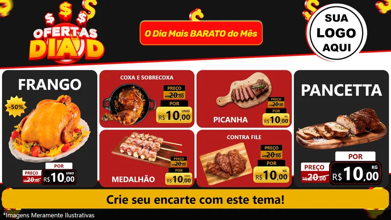 Modelo de TV para TV Horizontal com o tema Ofertas Dia D para Assados