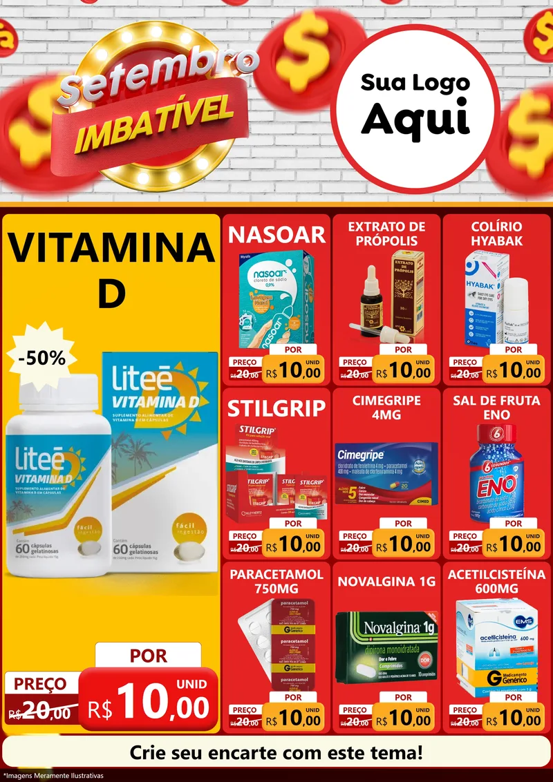 Modelo de Encarte para Encarte A4 Vertical com o tema Setembro Imbatível para Farmácia