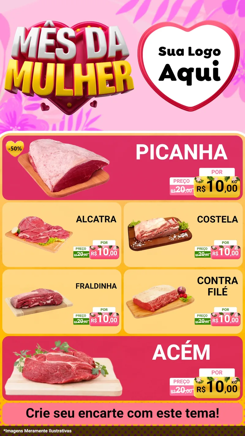 Modelo de TV para TV Vertical com o tema Mês da Mulher para Açougue