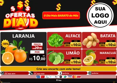 Modelo de Encarte para Encarte A4 Horizontal com o tema Ofertas Dia D para Hortifrúti