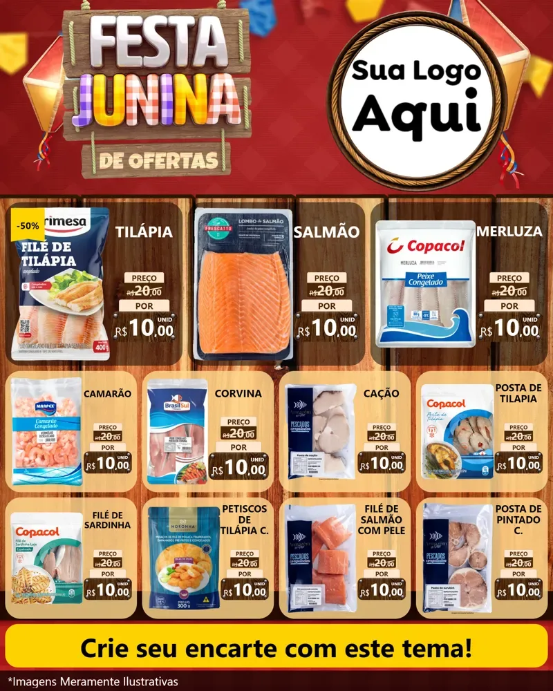 Modelo de Rede Social para Feed Instagram com o tema Festa Junina de Ofertas para Peixaria
