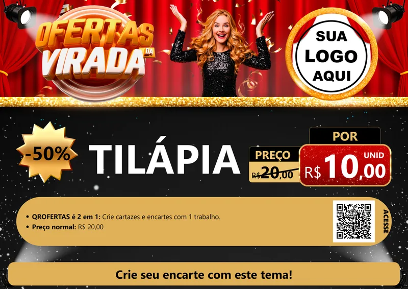 Modelo de Cartaz para Cartaz A4 Horizontal com o tema Ofertas da Virada para Peixaria