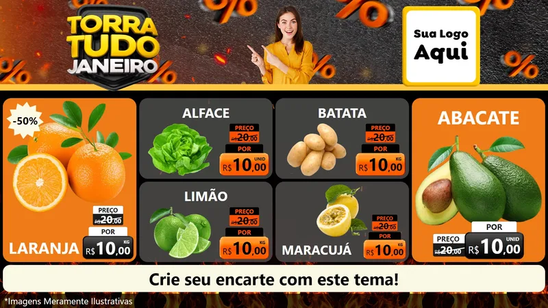 Modelo de TV para TV Horizontal com o tema Torra Tudo Janeiro para Hortifrúti