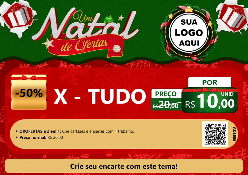 Modelo de Cartaz para Cartaz A4 Horizontal com o tema Um Natal de Ofertas para Hamburgueria