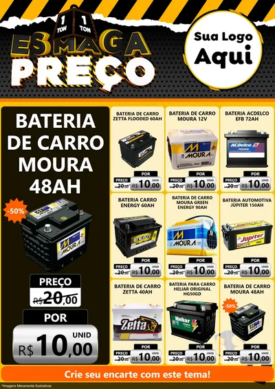 Modelo de Encarte para Encarte A4 Vertical com o tema Esmaga Preço para Baterias Elétricas