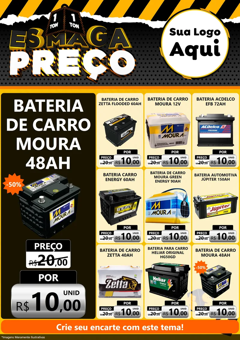 Modelo de Encarte para Encarte A4 Vertical com o tema Esmaga Preço para Baterias Elétricas