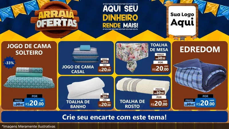 Modelo de TV para TV Horizontal com o tema Arraiá de Ofertas - Junina para Cama, Mesa e Banho