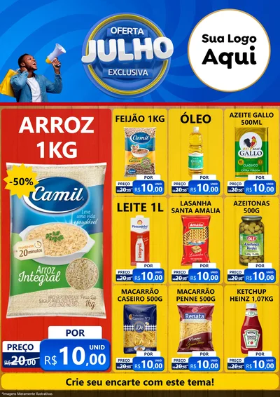 Modelo de Encarte para Encarte A4 Vertical com o tema Oferta Exclusiva, Julho para Supermercado