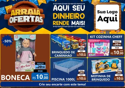 Modelo de Encarte para Encarte A4 Horizontal com o tema Arraiá de Ofertas - Junina para Brinquedos
