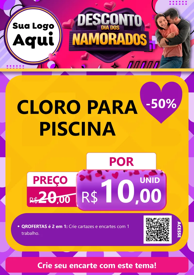Modelo de Cartaz para Cartaz A4 Vertical com o tema Desconto Dia dos Namorados para Produtos para Piscina