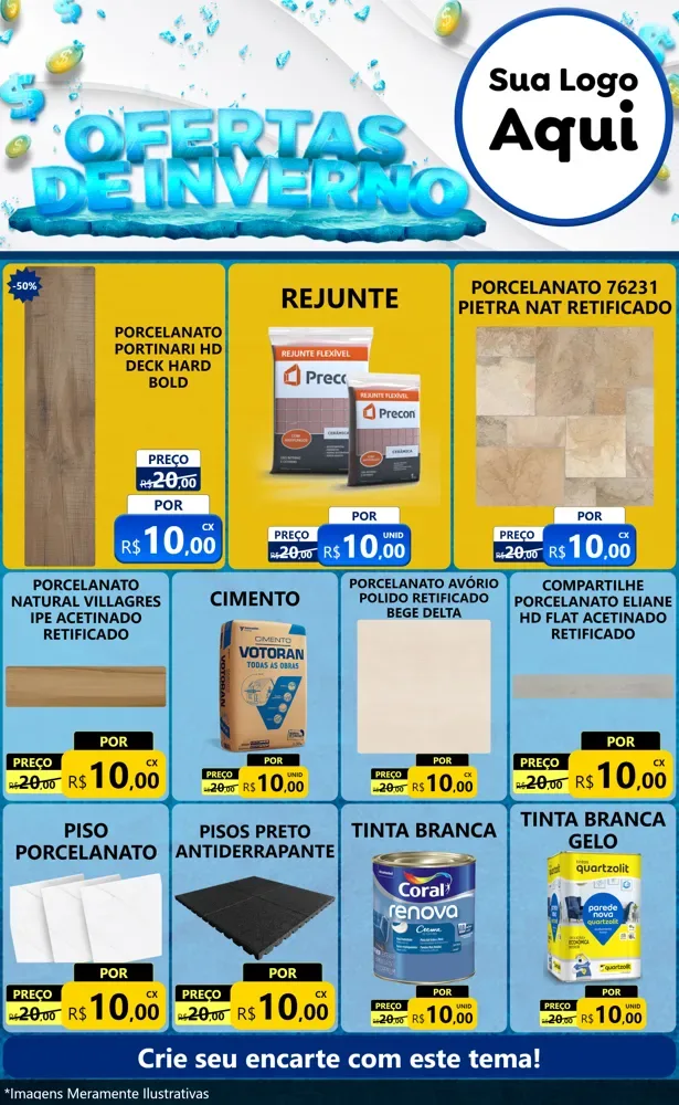 Modelo de Encarte para Encarte Grande com o tema Ofertas de Inverno para Pisos e revestimentos