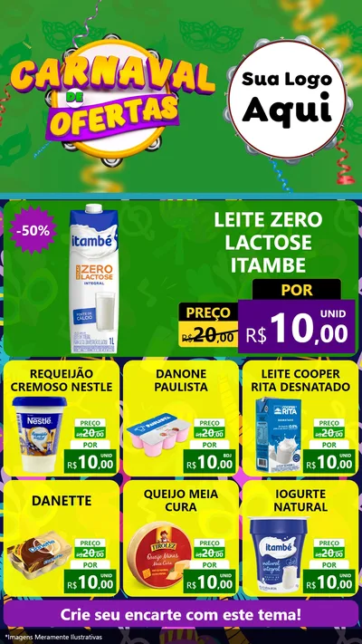 Modelo de Rede Social para Stories com o tema Carnaval de Ofertas para Frios e Laticínios