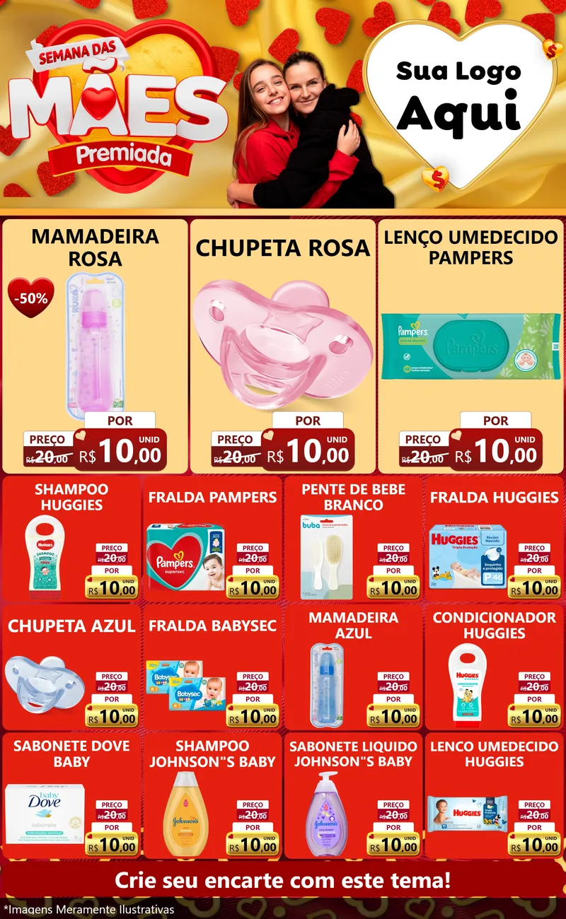 Modelo de Encarte para Encarte Grande com o tema Semana das Mães Premiada para Bebês