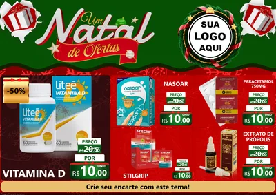 Modelo de Encarte para Encarte A4 Horizontal com o tema Um Natal de Ofertas para Farmácia
