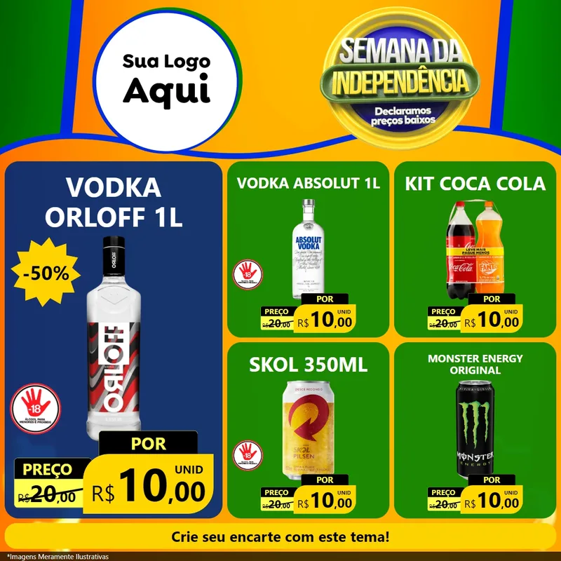 Modelo de Rede Social para Feed Facebook com o tema Semana da Independência Declaramos Preços Baixos para Distribuidora de bebidas