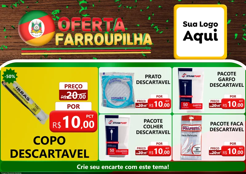 Modelo de Encarte para Encarte A4 Horizontal com o tema Oferta Farroupilha para Embalagens