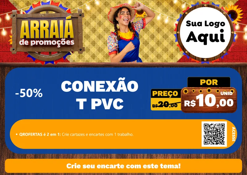 Modelo de Cartaz para Cartaz A4 Horizontal com o tema Arraiá de Promoções para Tubos e conexões