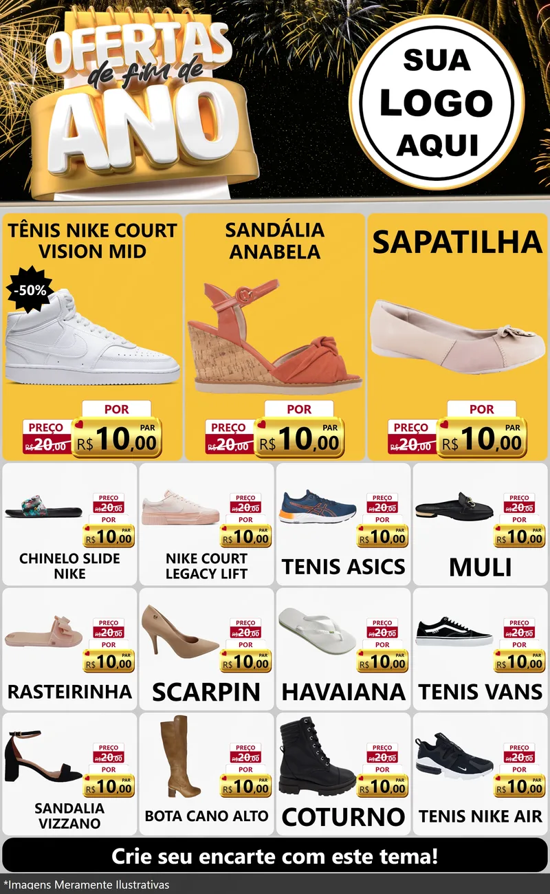 Modelo de Encarte para Encarte Grande com o tema Ofertas de Fim de Ano para Calçados