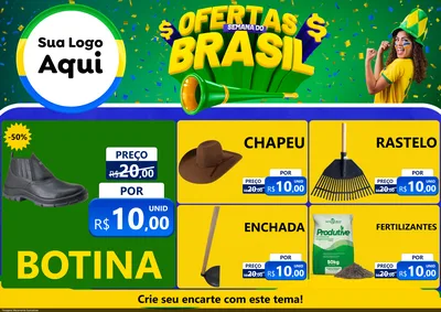 Modelo de Encarte para Encarte A4 Horizontal com o tema Ofertas Semana do Brasil para Agropecuária