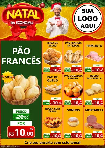 Modelo de Encarte para Encarte A4 Vertical com o tema Natal da Economia para Padaria