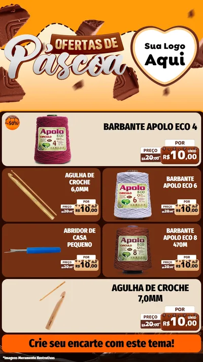 Modelo de TV para TV Vertical com o tema Ofertas de Páscoa para Armarinho e Aviamentos
