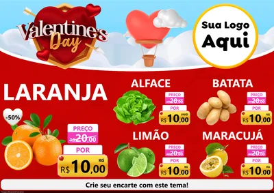 Modelo de Encarte para Encarte A4 Horizontal com o tema Valentine's Day para Hortifrúti