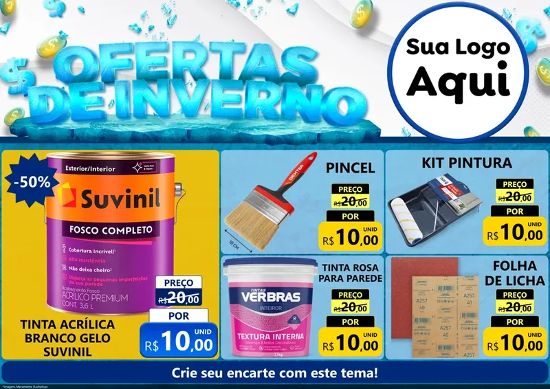 Modelo de Encarte para Encarte A4 Horizontal com o tema Ofertas de Inverno para Tintas e Ferramentas