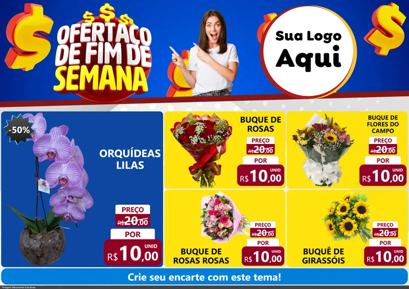 Modelo de Encarte para Encarte A4 Horizontal com o tema Ofertaço de Fim de Semana para Floricultura e jardim
