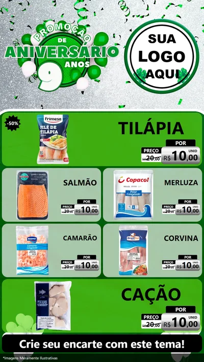 Modelo de TV para TV Vertical com o tema Promoção de Aniversário - 9 Anos para Peixaria