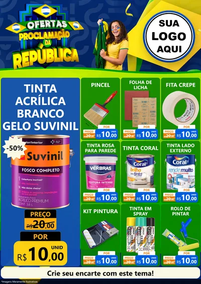 Modelo de Encarte para Encarte A4 Vertical com o tema Ofertas Proclamação da República para Tintas e Ferramentas