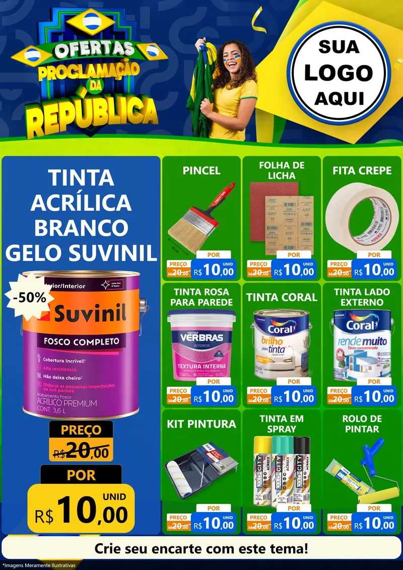 Modelo de Encarte para Encarte A4 Vertical com o tema Ofertas Proclamação da República para Tintas e Ferramentas