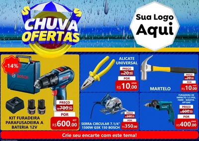 Modelo de Encarte para Encarte A4 Horizontal com o tema Chuva de Ofertas para Maquinas e Ferramentas