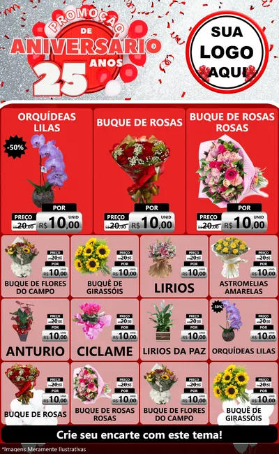 Modelo de Encarte para Encarte Grande com o tema Promoção de Aniversário - 25Anos para Floricultura e jardim