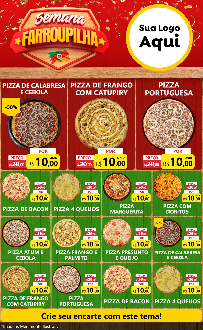 Modelo de Encarte para Encarte Grande com o tema Semana Farroupilha para Pizzaria