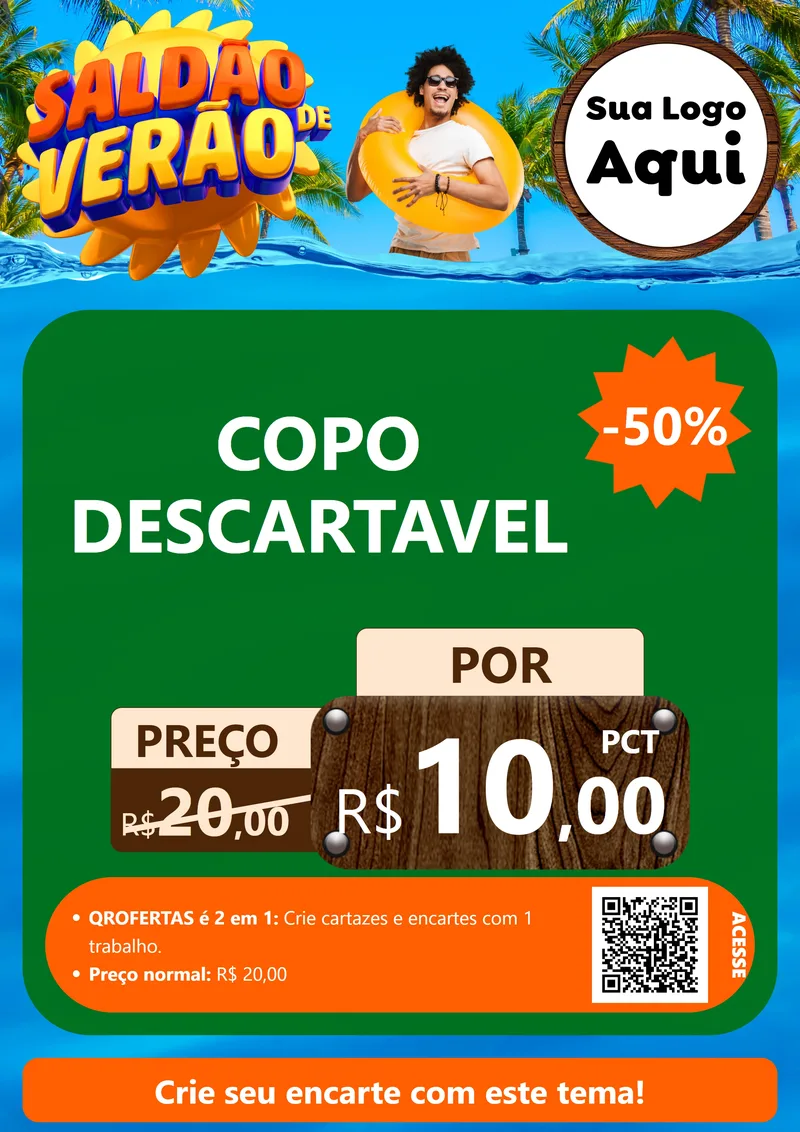 Modelo de Cartaz para Cartaz A4 Vertical com o tema Saldão de Verão para Embalagens