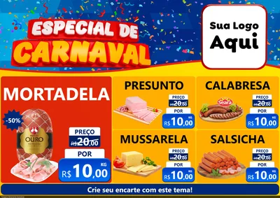 Modelo de Encarte para Encarte A4 Horizontal com o tema Especial de Carnaval para Frios e Laticínios
