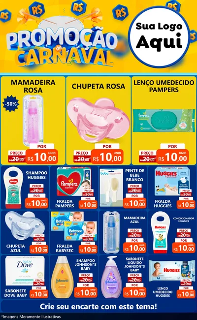 Modelo de Encarte para Encarte Grande com o tema Promoção de Carnaval para Bebês