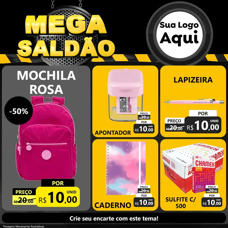 Modelo de Rede Social para Feed Facebook com o tema Mega Saldão para Papelaria