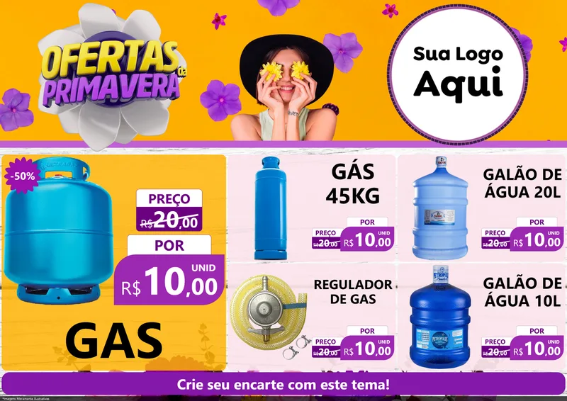 Modelo de Encarte para Encarte A4 Horizontal com o tema Ofertas Da Primavera para Água e gás